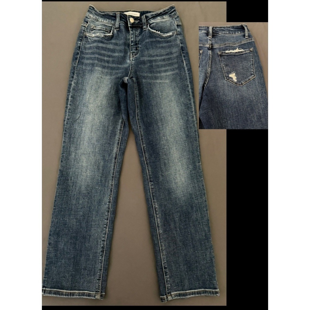Flying Monkey Jeans Womens 25 High Rise Straight Leg Distressed Stretch Boho